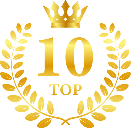 Top 10 label. Golden laurel wreath icon